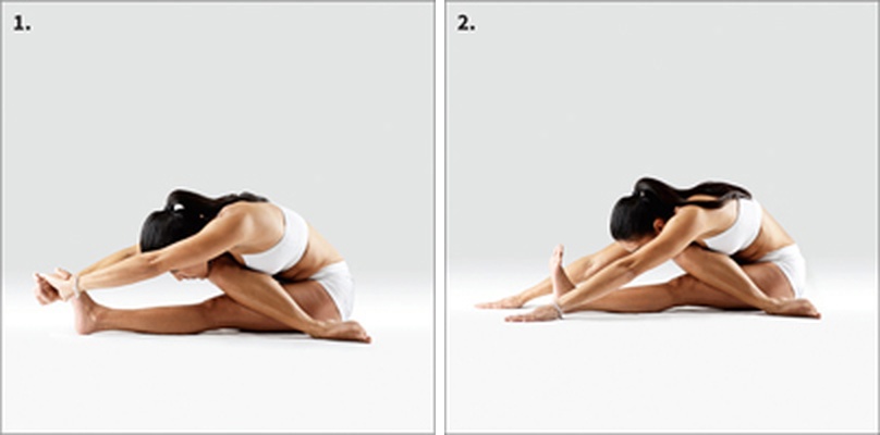 Předklon v poloviční kraví tváři - Ardha Gomukha Paścimottānāsana