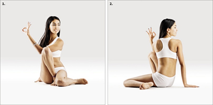 Diamantový sed na patách s variací Ardha Marichyasana - Ardha Marichyasana in Parivritta Ardha Vajrasana