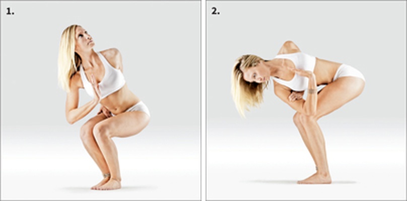Židle s rotací ve vazbě - Eka Hasta Baddha Parivritta Utkatasana