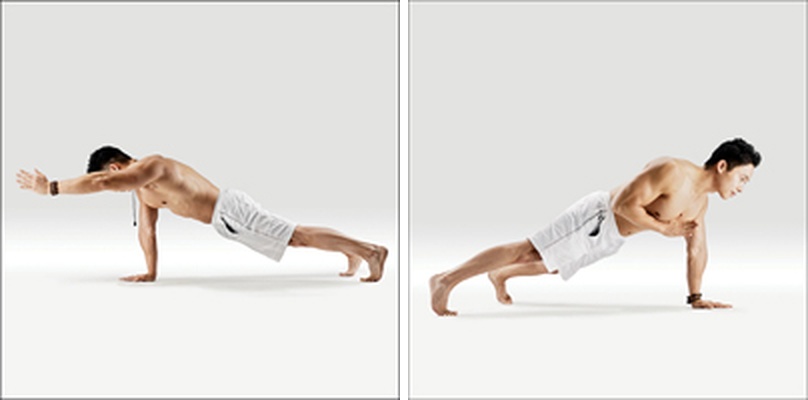 Vytažená Čaturanga na jedné ruce - Eka Hasta Utthita Chaturanga Dandasana
