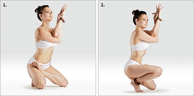 Ardha Padma Prapadasana s orlíma pažemi - Hasta Garudasana in Ardha Padma Prapadasana