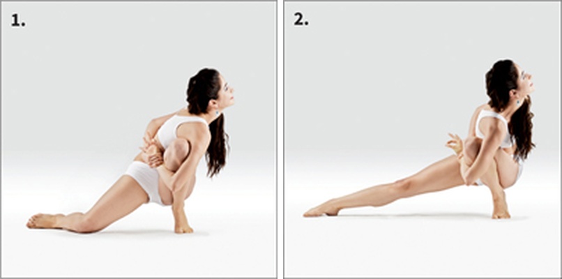 Skandásana na špičce s rotací ve vazbě - Parivritta Baddha Utthita Parshva Pada Prapada Upaveshasana