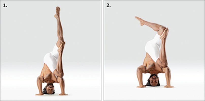 Stoj na hlavě v rotaci - Parivritta Pada Eka Pada Raja Kapotasana 1 B in Shirshasana 5