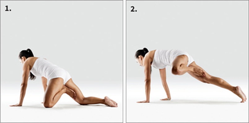 Hůl s variací Vrikshasana - Vrikshasana in Eka Pada Utthita Chaturanga Dandasana